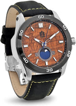Load image into Gallery viewer, &quot;The Castaway&quot; Hawaiian Koa Wood Watch (47 mm Diameter, Chrome and Leather Band)
