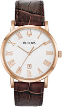 Load image into Gallery viewer, Bulova Classic Quartz Mens Watch, Stainless Steel with Brown Leather Strap, Rose Gold-Tone (Model: 97B184)
