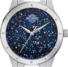 Load image into Gallery viewer, Harley-Davidson Women&#39;s Blue Crystal Rock Sparkles Stainless Steel Watch 76L188
