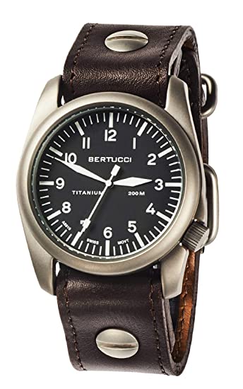 BERTUCCI A-4T Aero Vintage Watch Black/Ti-Dk Tan w/Screws Band 13403