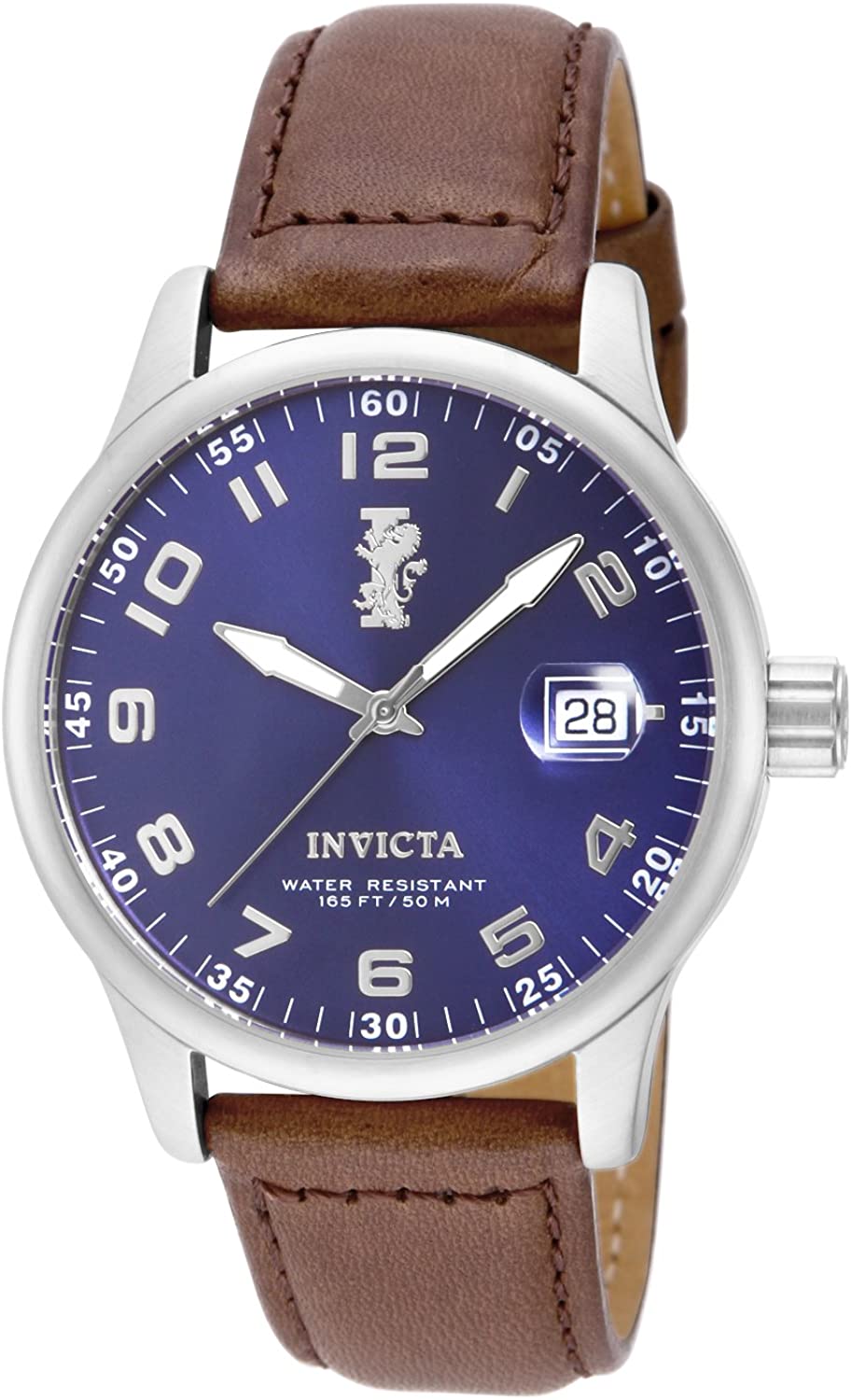 Invicta Men's I-Force 44mm Silver/Blue Dial Stainless Steel Watch with Brown Leather Band, (Model: 15254)