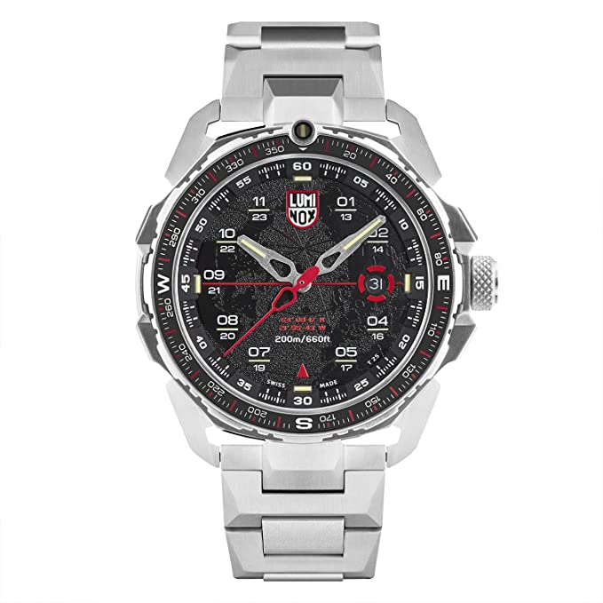 Luminox ICE SAR Arctic Mens Wrist Watch 46mm Stainless Steel Case and Bracelet Silver Black (XL.1202): 200 M Water Resistant + Sapphire Crystal + Bi-Directional Rotating Bezel