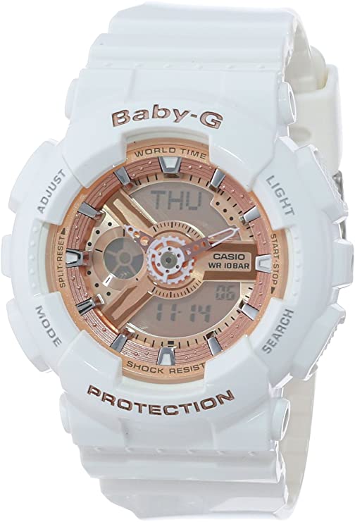 Casio Women's BA-110-7A1CR Baby-G Rose Gold Analog-Digital Watch with White Resin Band