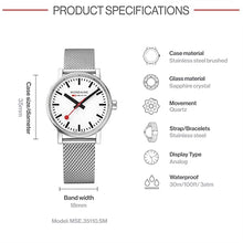 Load image into Gallery viewer, Mondaine SBB Swiss-Quartz Watch with Stainless-Steel Strap, Silver, 18 (Model: MSE.35110.SM)
