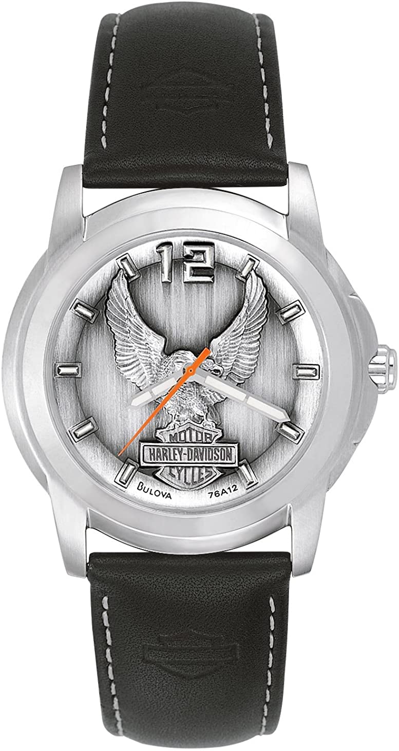 Harley-Davidson Bulova Men's Watch. Raise pewter dial. 76A12