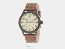 Load and play video in Gallery viewer, Timex x Mossy Oak Men&#39;s Expedition Scout 40mm Watch  Shadow Grass Blades Camo Fabric &amp; Leather Strap
