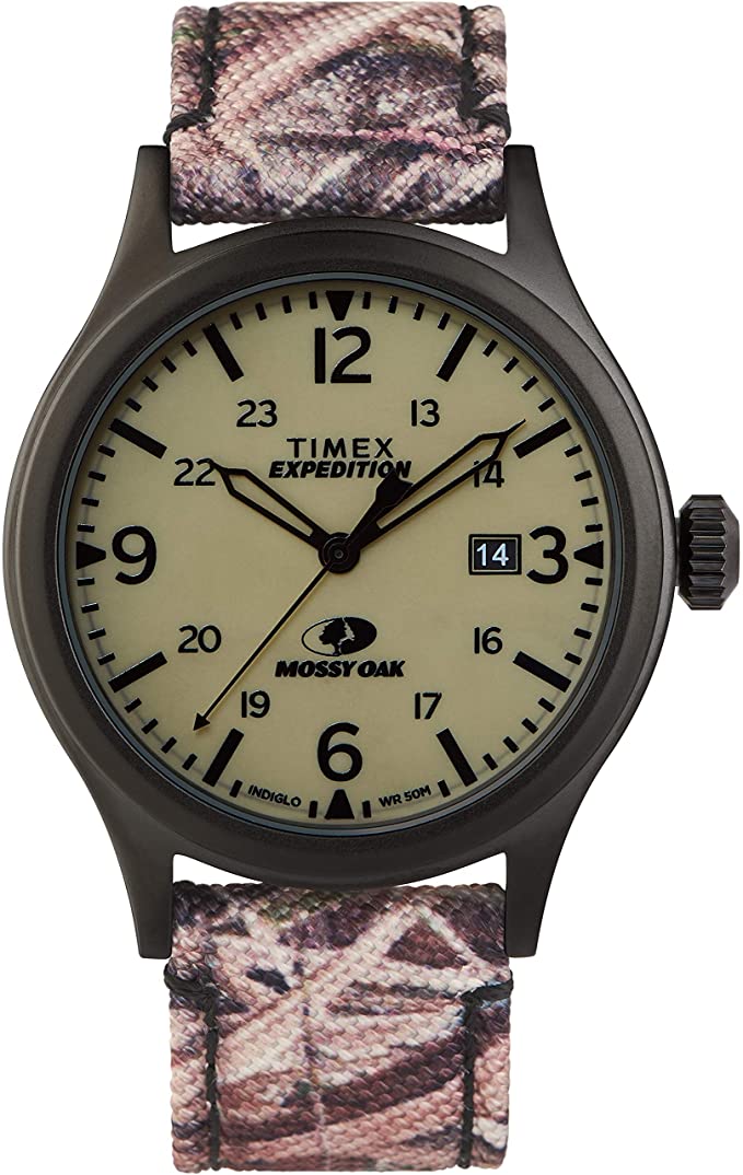 Timex x Mossy Oak Men's Expedition Scout 40mm Watch  Shadow Grass Blades Camo Fabric & Leather Strap