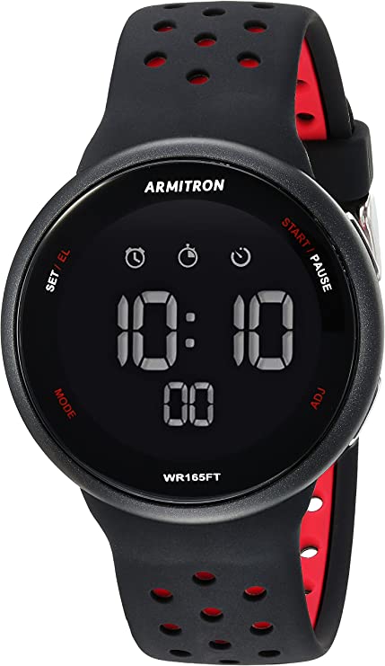 Armitron Sport Unisex 40/8423BRD Red Accented Digital Chronograph Black Silicone Strap Watch