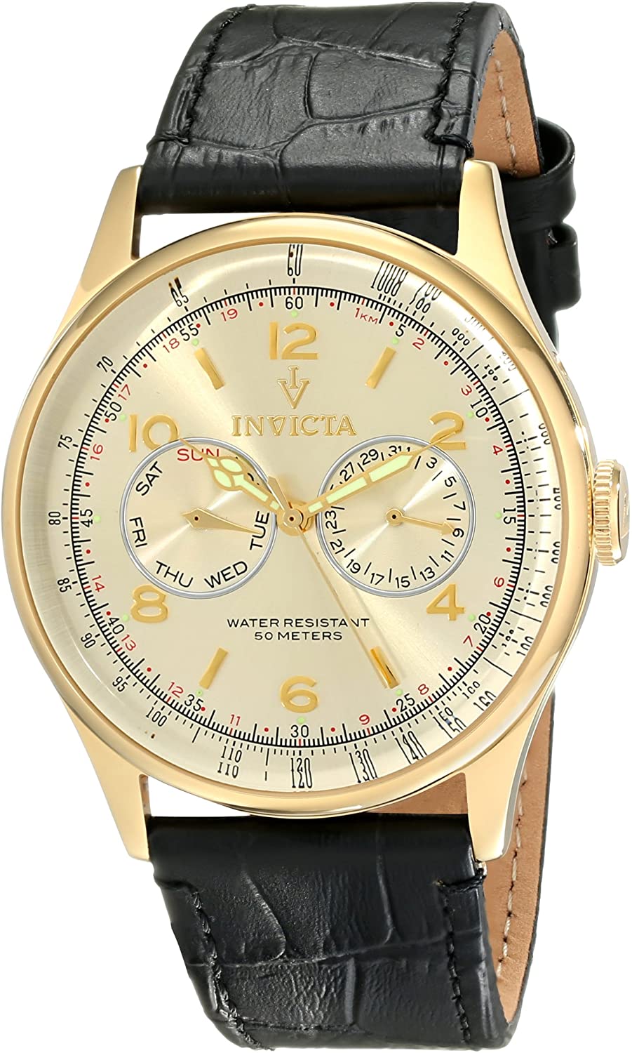 Invicta Men's 6750 Vintage Light Gold Tone Dial Black Leather Watch