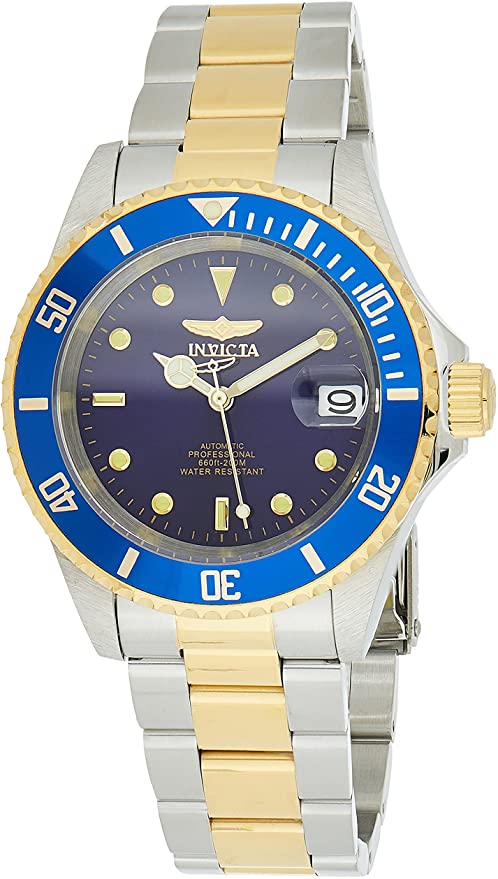 Invicta Men's Pro Diver 40mm Steel and Gold Tone Stainless Steel Automatic Watch with Coin Edge Bezel, Two Tone/Blue (Model: 8928OB)