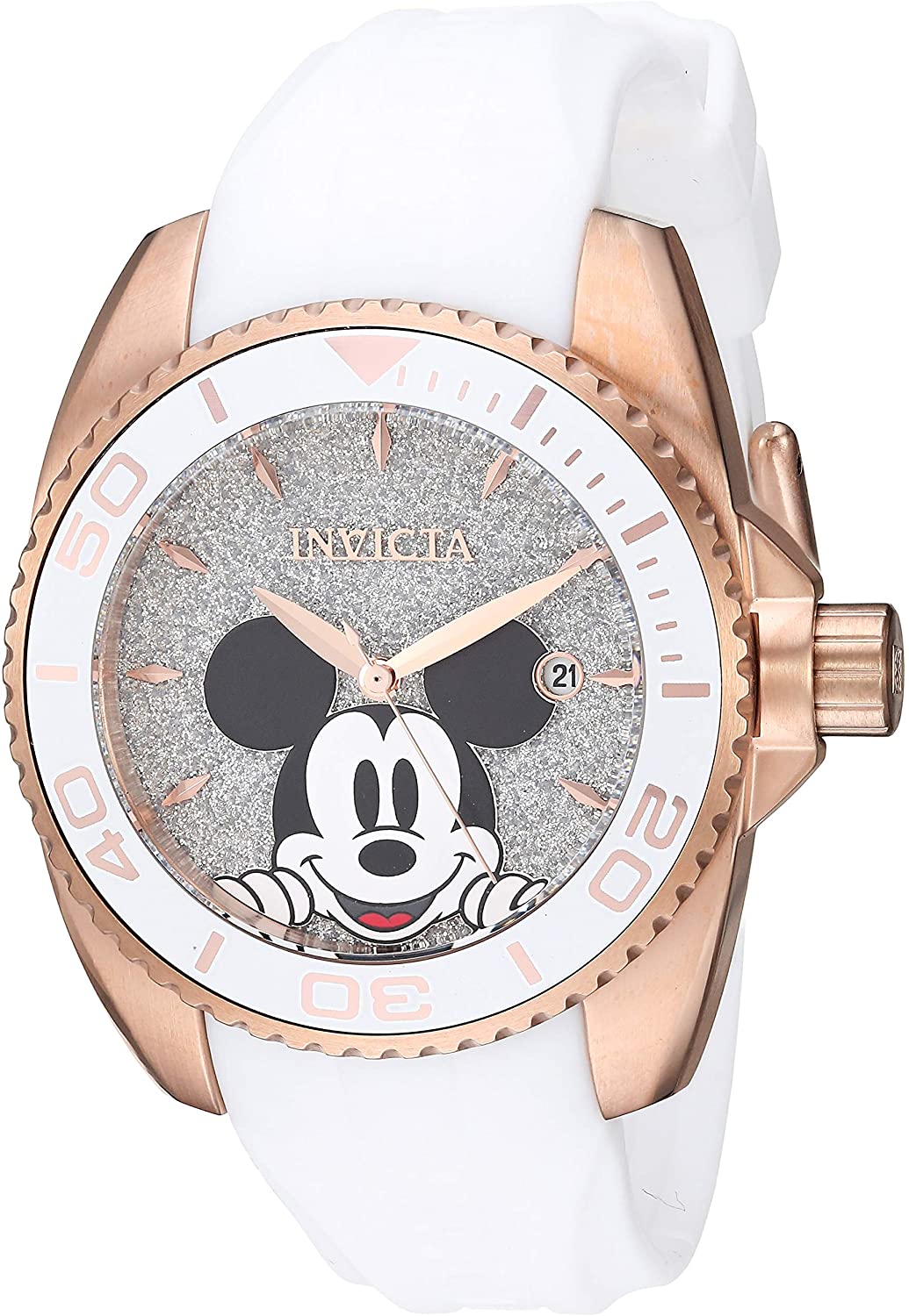 Invicta Women's Disney Limited Edition Stainless Steel Quartz Watch with Silicone Strap, White, 19 (Model: 27380)