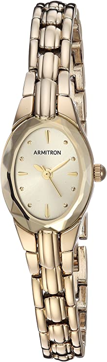 Armitron Women's 75/3313CHGP Oval Faceted Wall-to-Wall Crystal Gold Tone Bracelet Watch