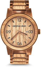 Load image into Gallery viewer, Original Grain Whiskey Barrel Wood Watch - Barrel Collection Analog Wrist Watch - Japanese Quartz Movement - Wood and Stainless Steel - Water Resistant - American Oak Wood Watches for Men - 47MM
