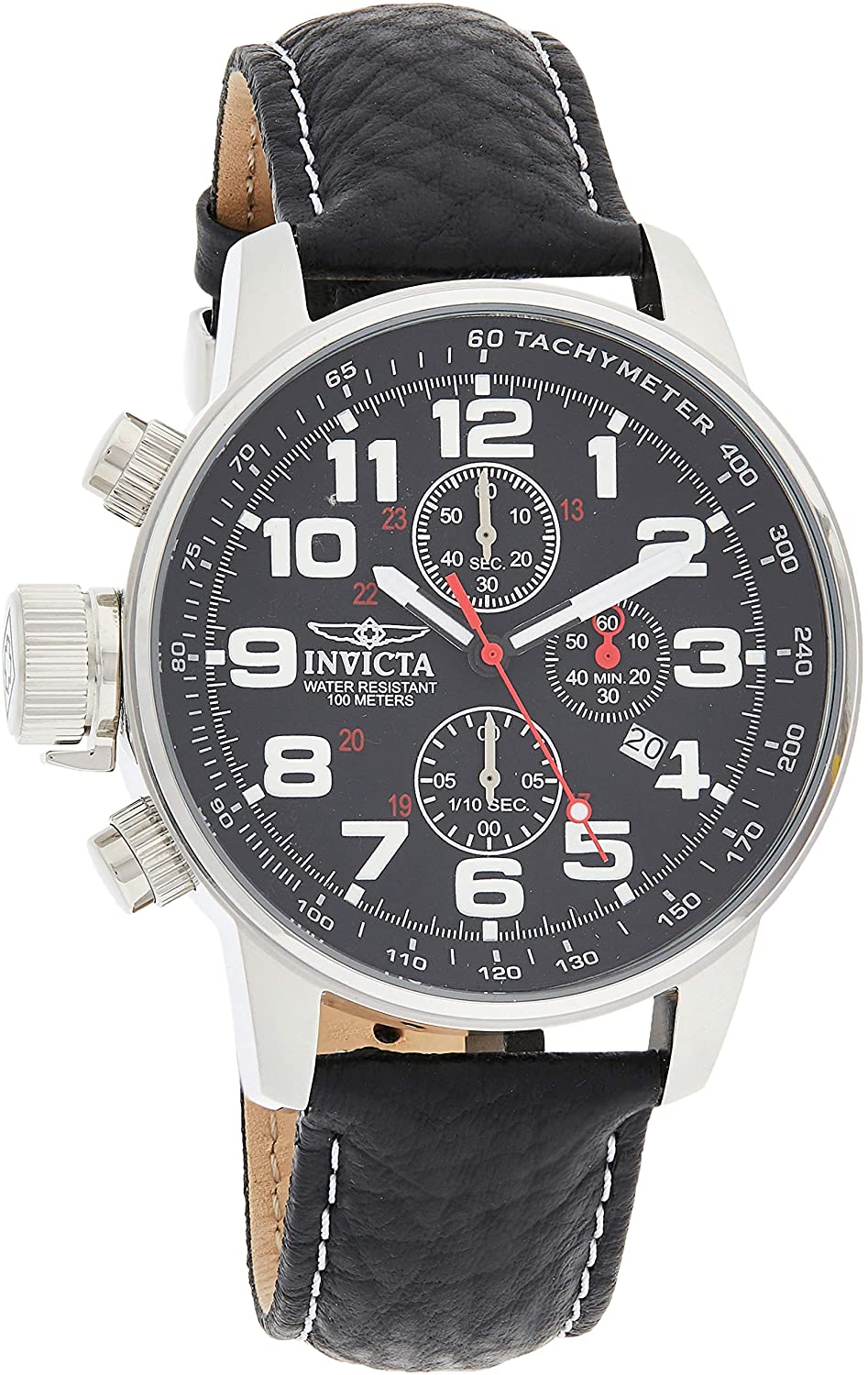 Invicta Men's Force Stainless Steel Japanese-Quartz Watch with Leather-Pig-Skin Strap, Black, 22 (Model: 2770)