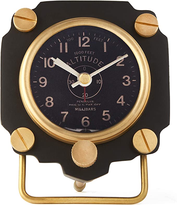 Pendulux, Altimeter Alarm Clock, Aviator Deck Clock, Table Display, WWII Aircraft Black