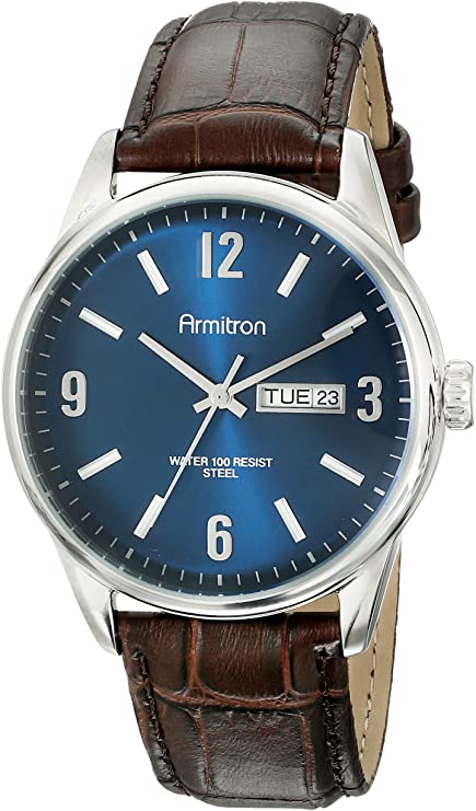 Armitron Men's 20/5048NVSVBN Day/Date Function Brown Croco-Grain Leather Strap Watch