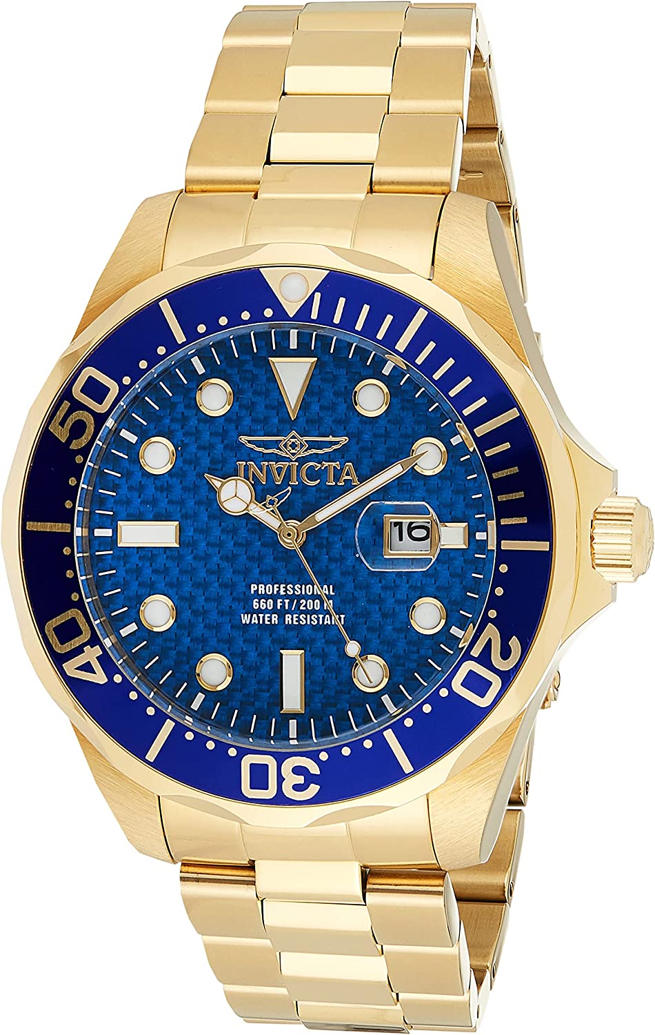 Invicta Men's 14357 Pro Diver Blue Carbon Fiber Dial 18k Gold Ion-Plated Stainless Steel Watch
