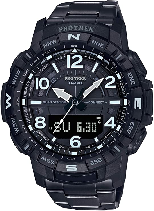 Casio Men's Pro Trek Bluetooth Connected Quartz Fitness Watch with Titanium Strap, Black, 23 (Model: PRT-B50YT-1CR)
