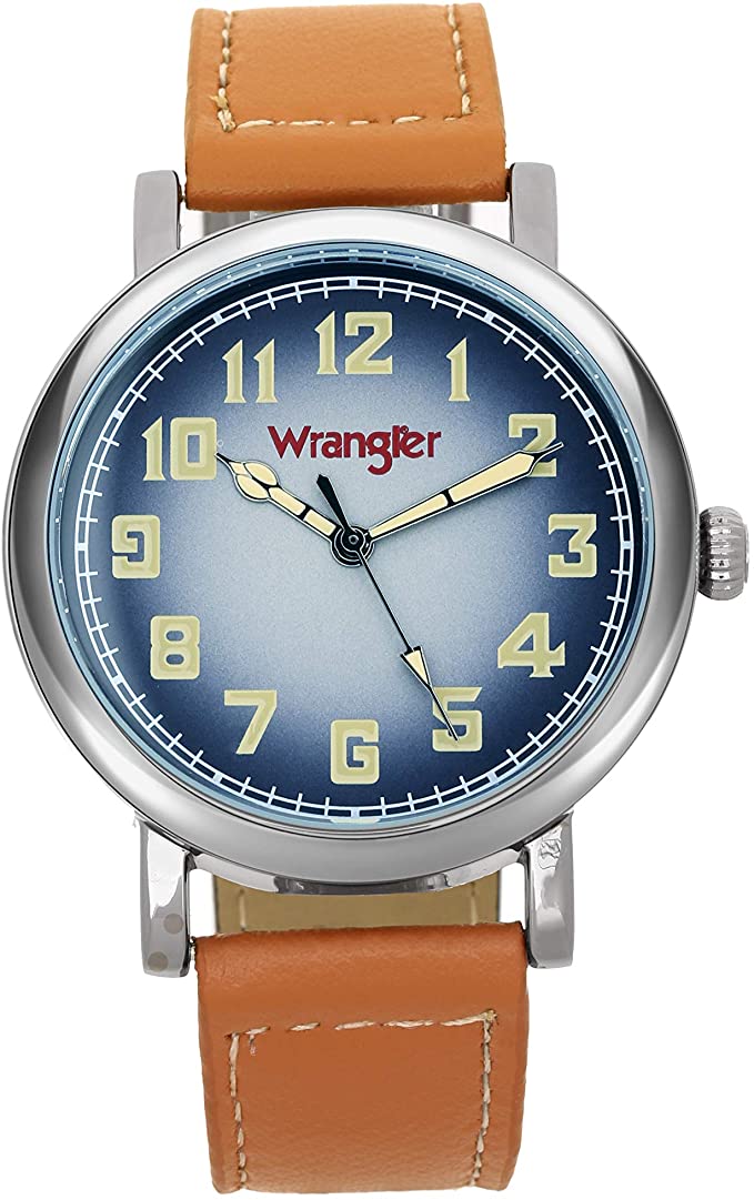 Wrangler Unisex Watch, 42mm with Natural Band & White Stitching, Oversized Crown, Water Resistant