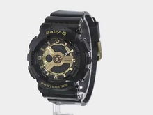 Load and play video in Gallery viewer, Casio Women&#39;s BA-110-1ACR Baby-G Goldtone Analog-Digital Display and Black Resin Strap Watch
