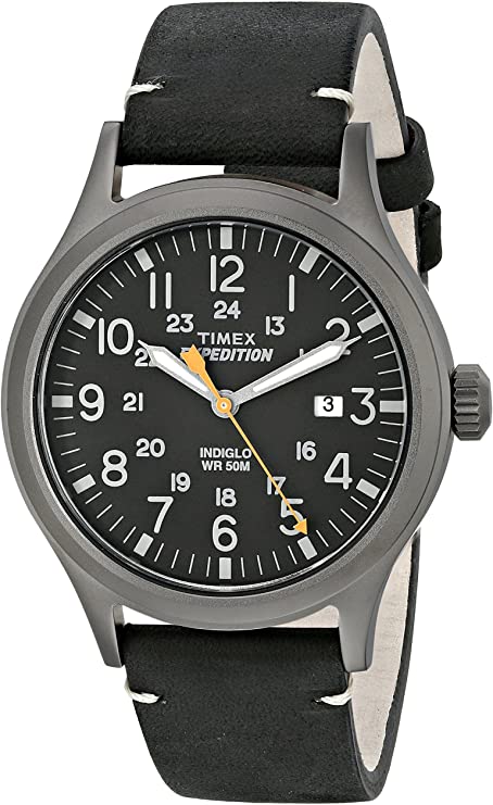 Timex Men's TW4B01900 Expedition Scout 40 Black Leather Strap Watch