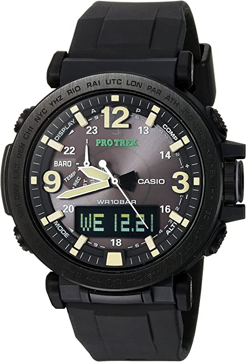 Casio Men's PRO TREK Stainless Steel Quartz Watch with Silicone Strap, Black, 30.5 (Model: PRG-600Y-1CR)