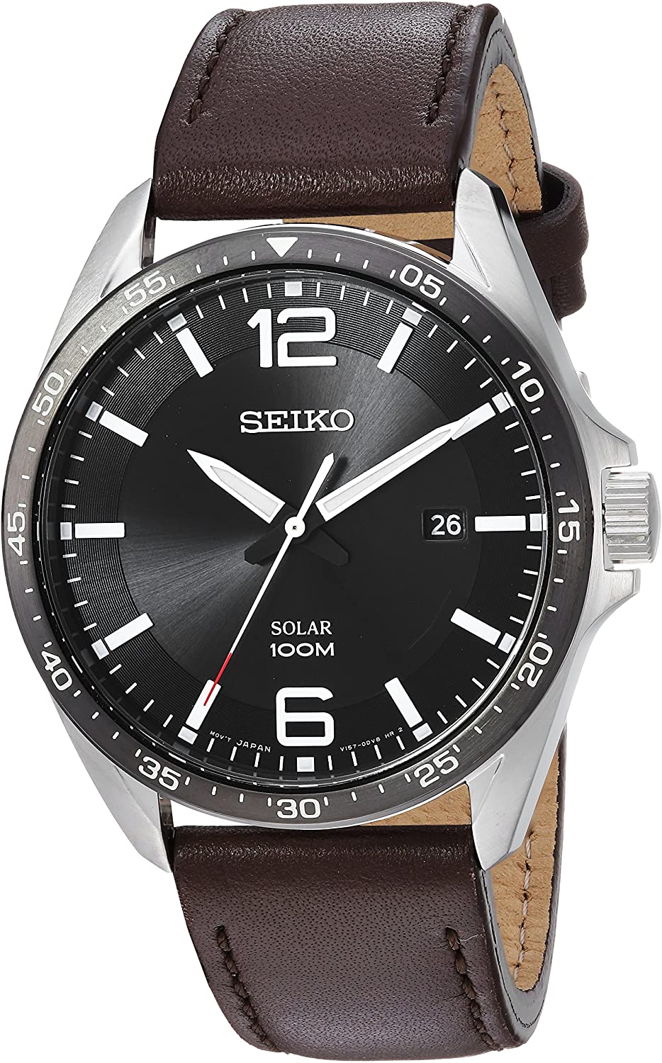 Seiko Men's Sport Watches Stainless Steel Japanese-Quartz Leather Calfskin Strap, Brown, 22 (Model: SNE487)