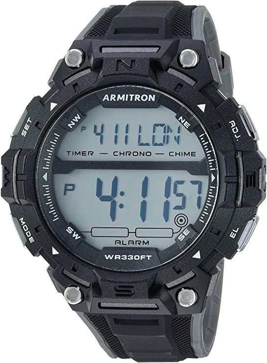 Armitron Sport Men's Grey Accented Digital Chronograph Black Resin Strap Watch, 40/8455BLK