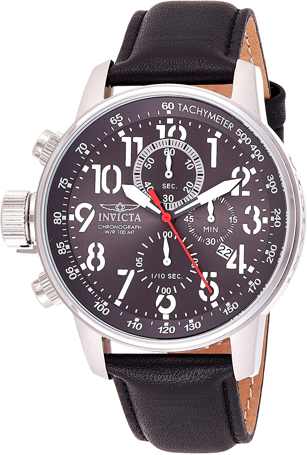 Invicta Men's Connection Stainless Steel Quartz Watch with Leather Calfskin Strap, Black, 22 (Model: 24736)