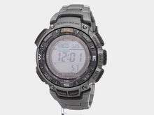 Load and play video in Gallery viewer, Casio Men&#39;s PAG240T-7CR Pathfinder Triple-Sensor Stainless Steel Watch with Titanium Bracelet
