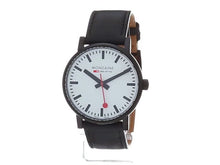 Load and play video in Gallery viewer, Mondaine SBB Wrist Watch for Men (MSE.40111.LB) Swiss Made, Railway Clock Design, Black Leather Strap, Black Stainless Steel Case
